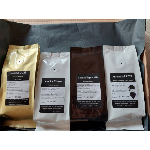 Julegaveske - 4 Friskristede kaffer i gaveske