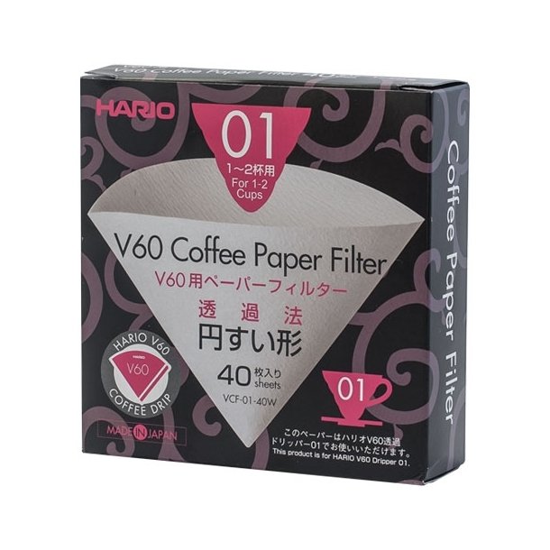 Hario V60 Papir Filter 1 kop 40 stk - Hvid