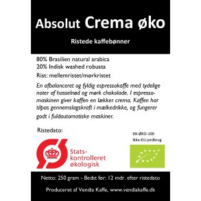 Absolut Crema KO 250 gram friskristede bnner - Ristes mandag ved ordre senest lrdag