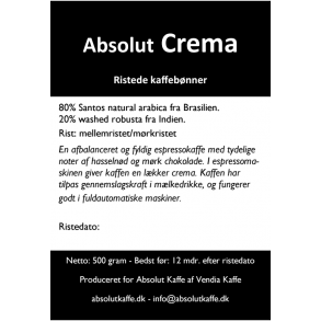 Absolut Crema 500g friskristede bnner -  Ristet d. 10. november