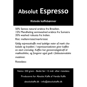 Absolut Espresso 250g friskristede bnner - ristet 10. november