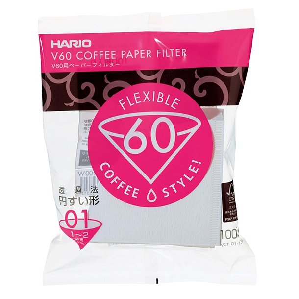 Hario V60 Papir Filter 01 - VCF-01-100W - 100 stk - Hvid